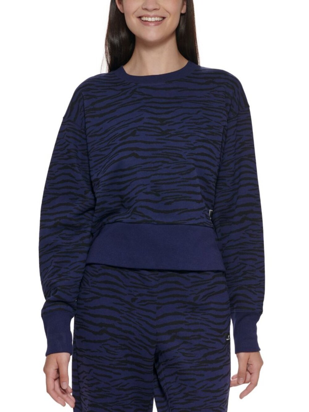DKNY Womens Activewear Sport Tiger-Print Cropped Sweatshirt